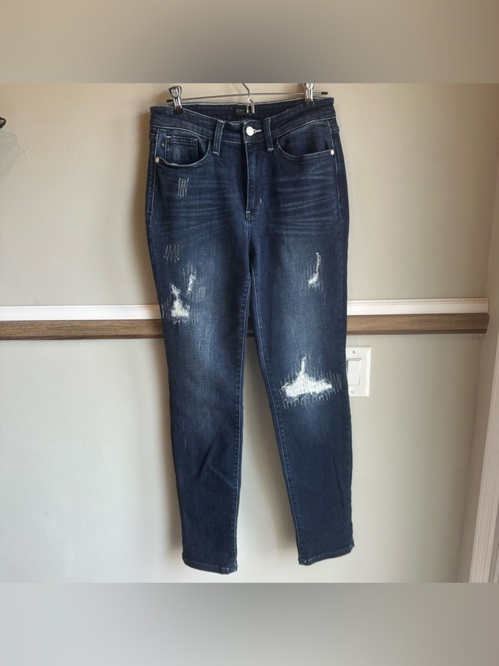 Judy Blue Boyfriend Fit Dark Wash Denim Distressed Jeans​